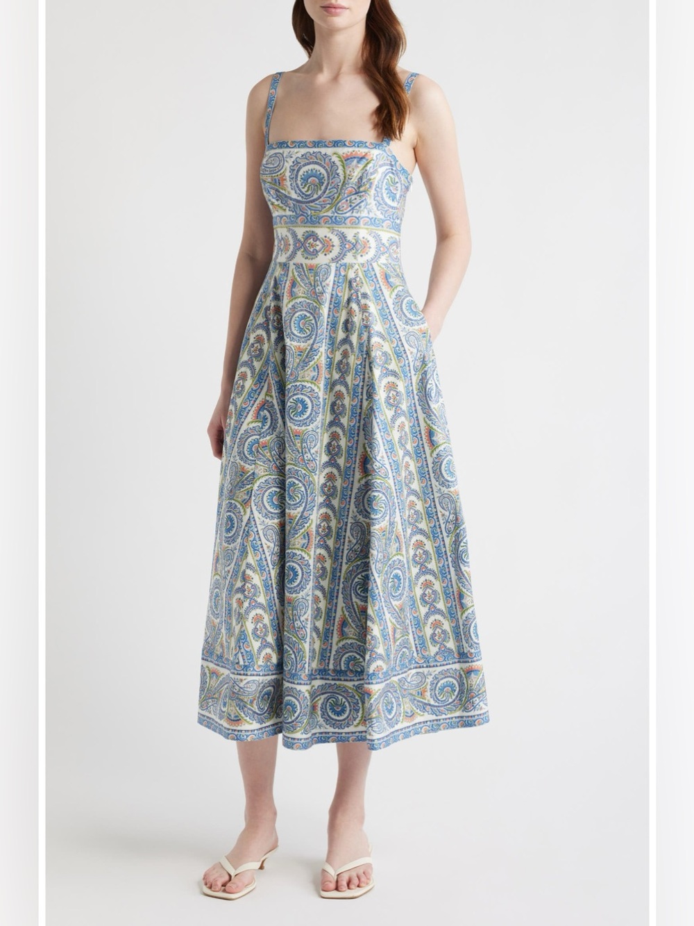 HILL HOUSE HOME The Margot Stripe Fit & Flare Midi Dress Corsica Paisley Sz: M